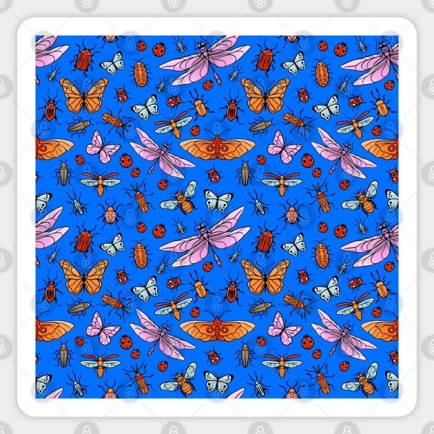 Pretty bugs, butterflies and dragonflies pattern Sticker by iulistration